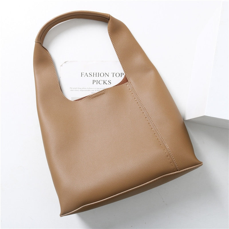 Womens Calfskin Leather Large Underarm Hobo Bag With Pouch