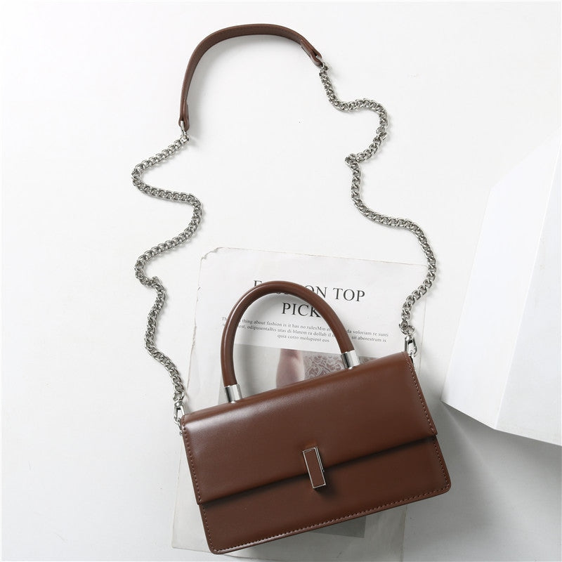 Womens Calfskin Leather Top Handle Chain Bag