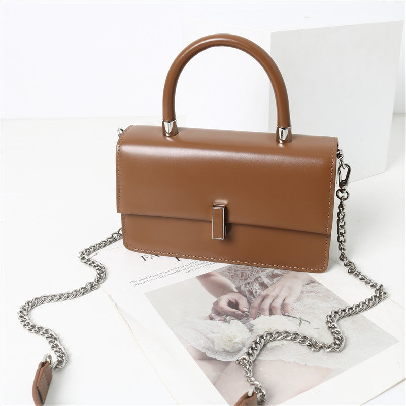 Womens Calfskin Leather Top Handle Chain Bag