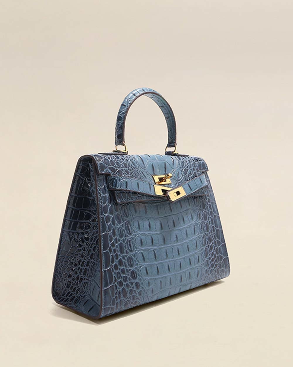 Womens Embossed Crocodile Pattern Calfskin Leather Padlock Shoulder Bag