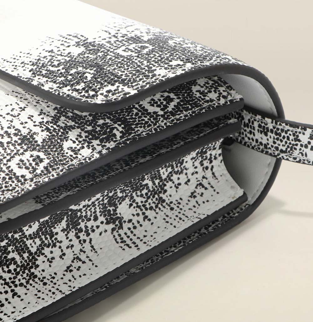 Womens Embossed Lizard Pattern Calfskin Leather Box Bag Himalaya White