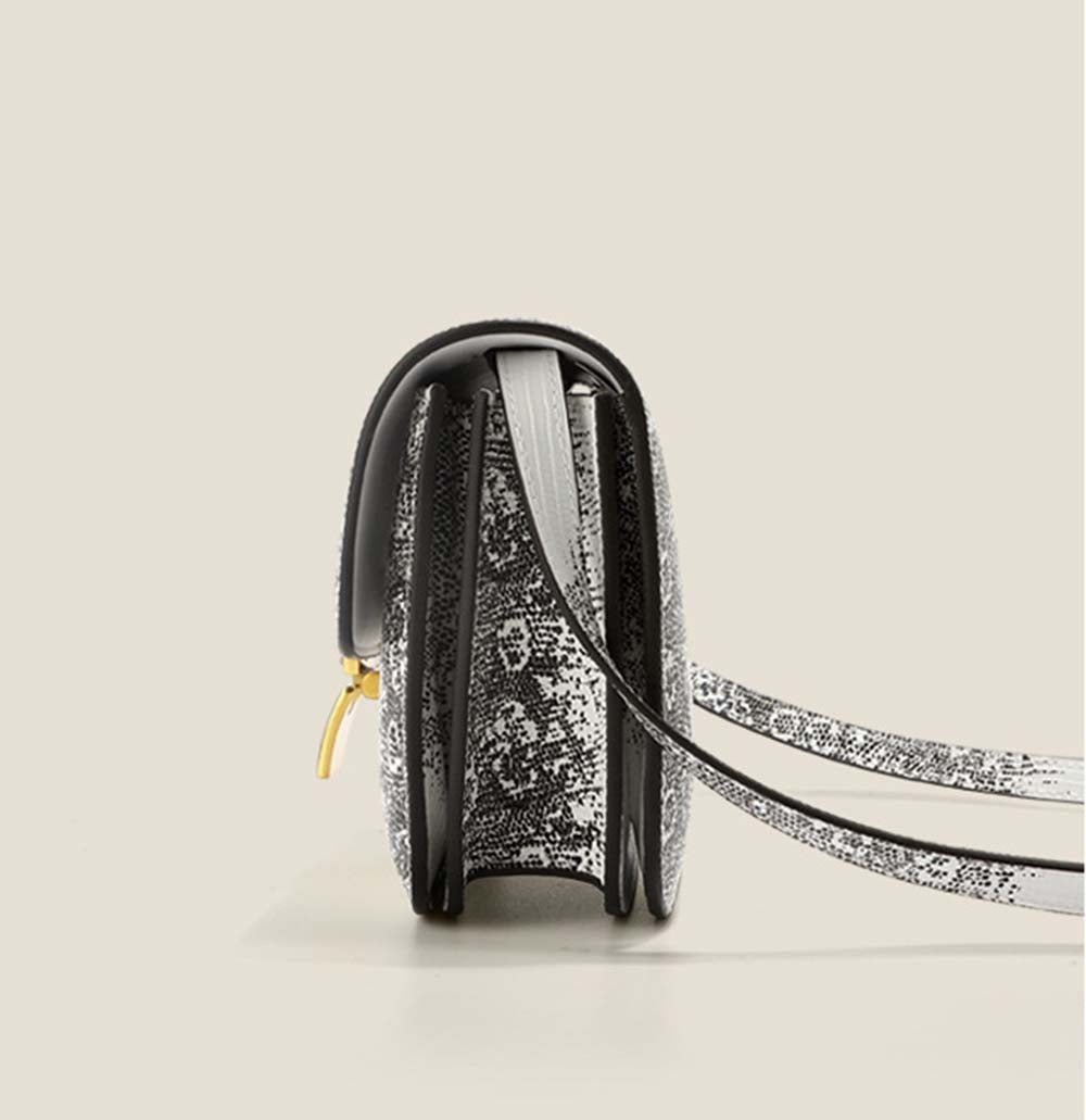 Womens Embossed Lizard Pattern Calfskin Leather Box Bag Himalaya White