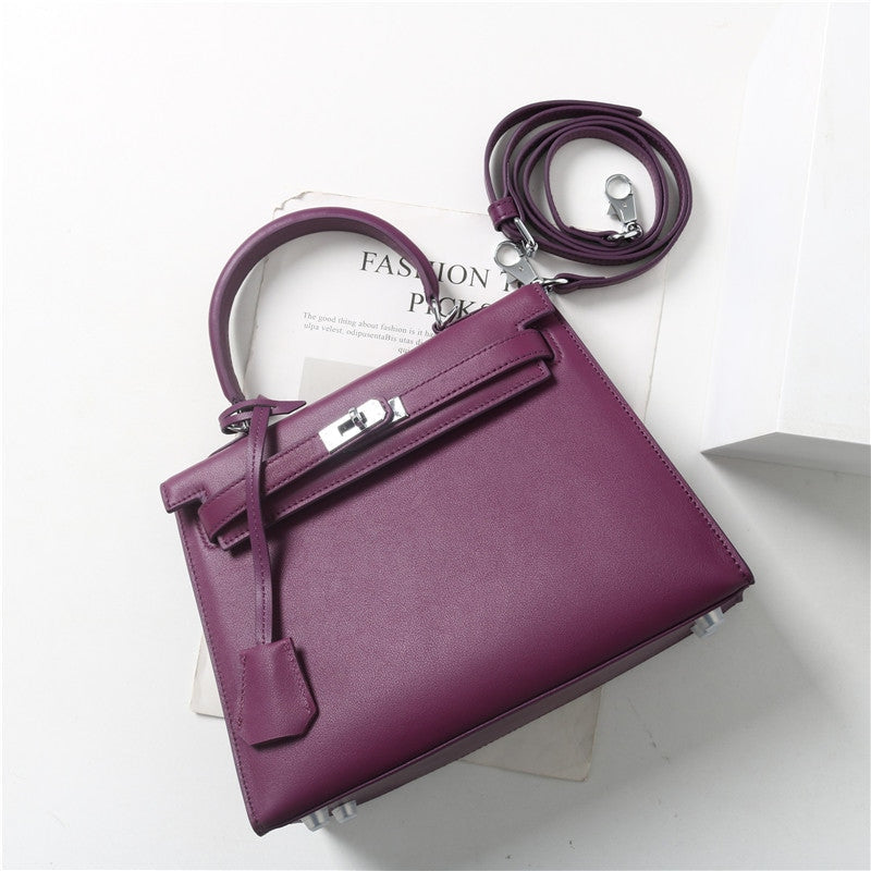 Womens Swift Leather Padlock Top Handle Cross Body Bag