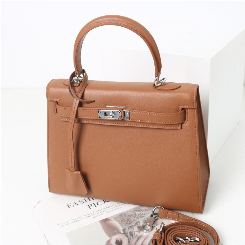 Womens Swift Leather Padlock Top Handle Cross Body Bag