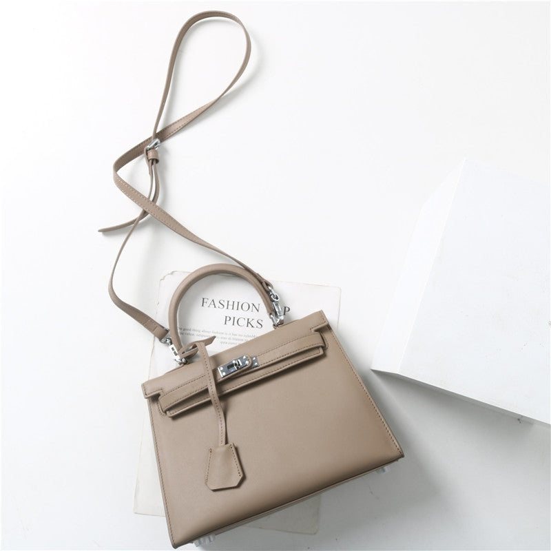 Womens Swift Leather Padlock Top Handle Cross Body Bag