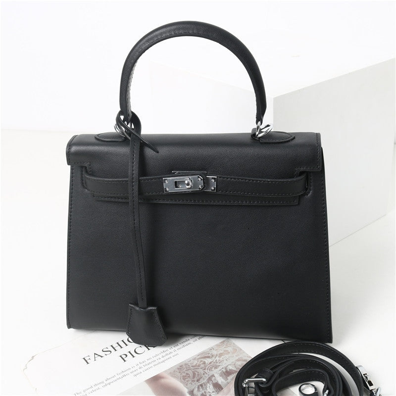 Womens Swift Leather Padlock Top Handle Cross Body Bag