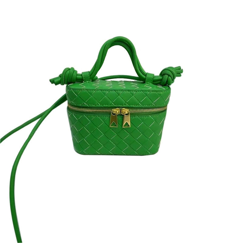 Womens Woven Calfskin Leather Box Cross Body Handle Bag