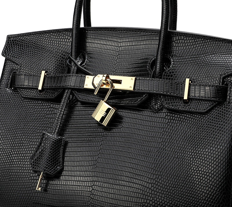 Cross Body Shoulder Bag Lizard Pattern Padlock Birkin Tote