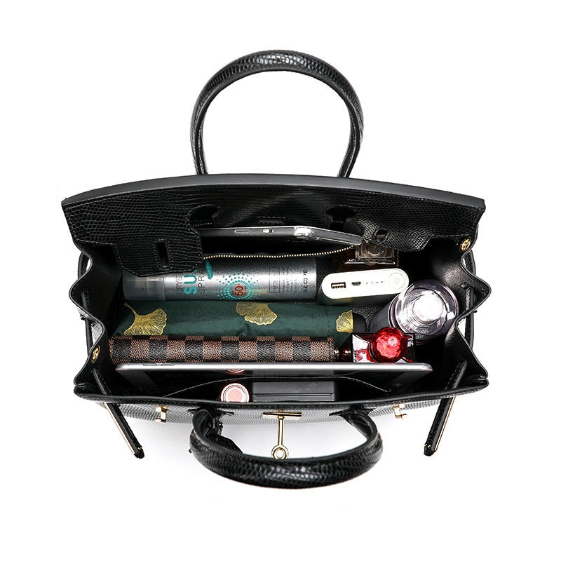 Cross Body Shoulder Bag Lizard Pattern Padlock Birkin Tote