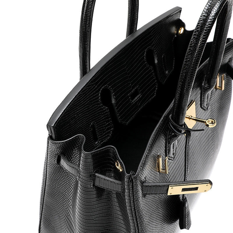 Cross Body Shoulder Bag Lizard Pattern Padlock Birkin Tote
