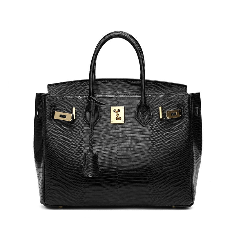 Cross Body Shoulder Bag Lizard Pattern Padlock Birkin Tote