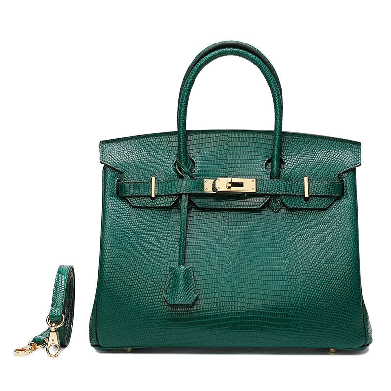 Cross Body Shoulder Bag Lizard Pattern Padlock Birkin Tote