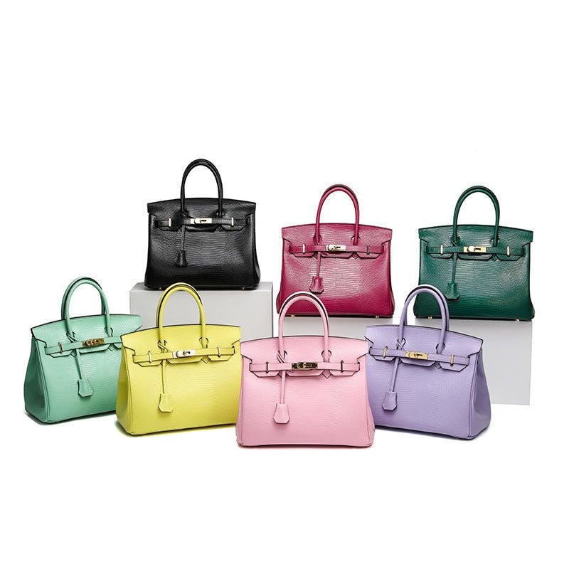 Cross Body Shoulder Bag Lizard Pattern Padlock Birkin Tote