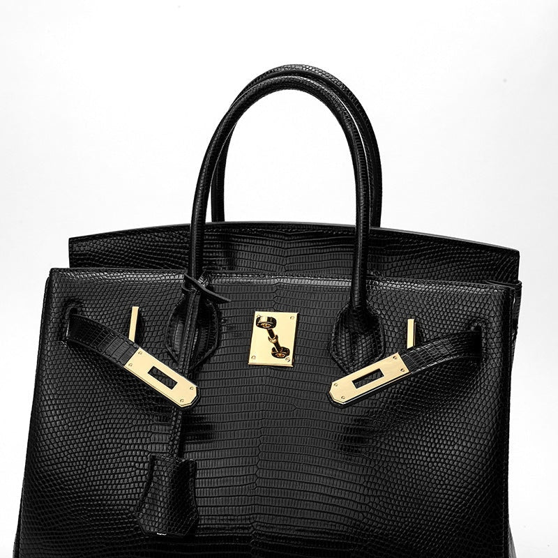 Cross Body Shoulder Bag Lizard Pattern Padlock Birkin Tote