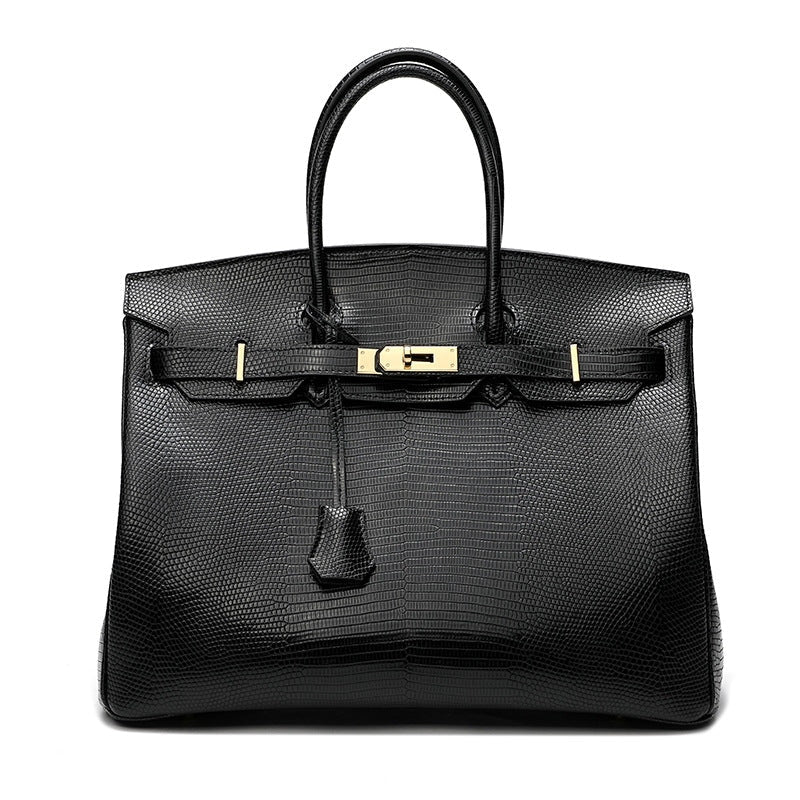Cross Body Shoulder Bag Lizard Pattern Padlock Birkin Tote