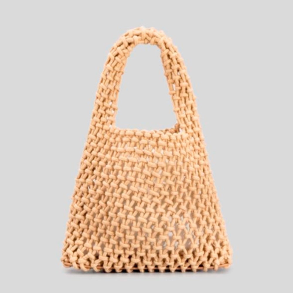 Hand-Woven Cotton Hemp Knitted Small Shopping Hobo Handle Bags Natural Dyed