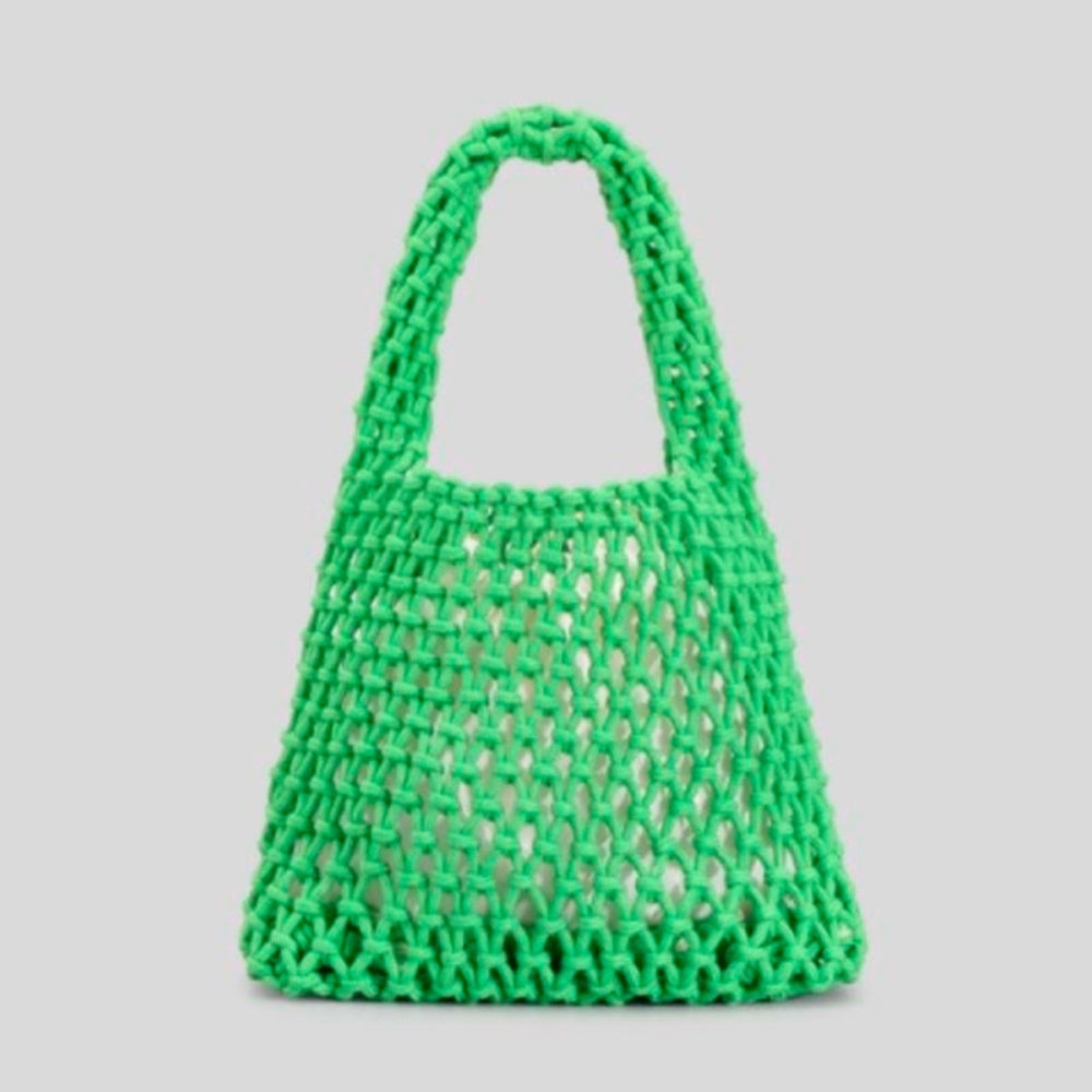 Hand-Woven Cotton Hemp Knitted Small Shopping Hobo Handle Bags Natural Dyed