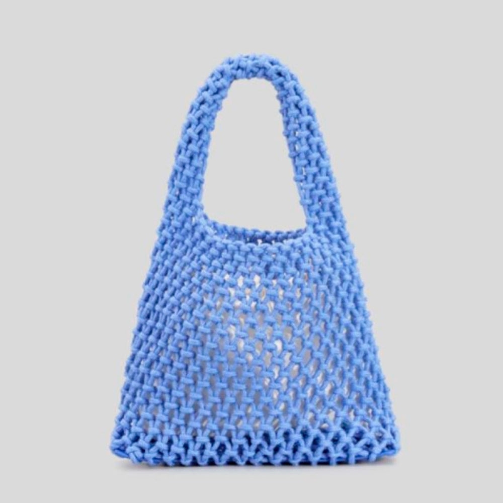 Hand-Woven Cotton Hemp Knitted Small Shopping Hobo Handle Bags Natural Dyed