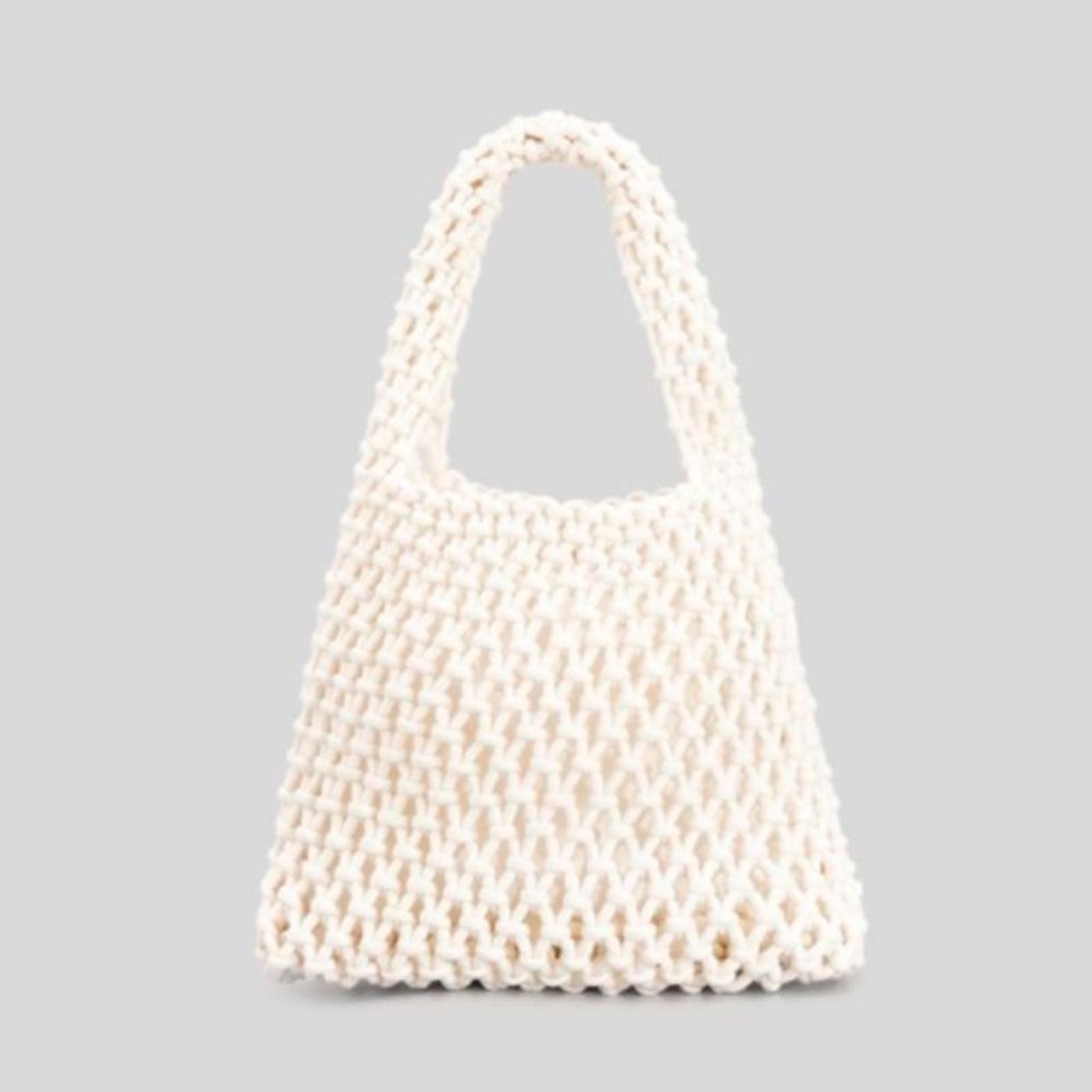 Hand-Woven Cotton Hemp Knitted Small Shopping Hobo Handle Bags Natural Dyed