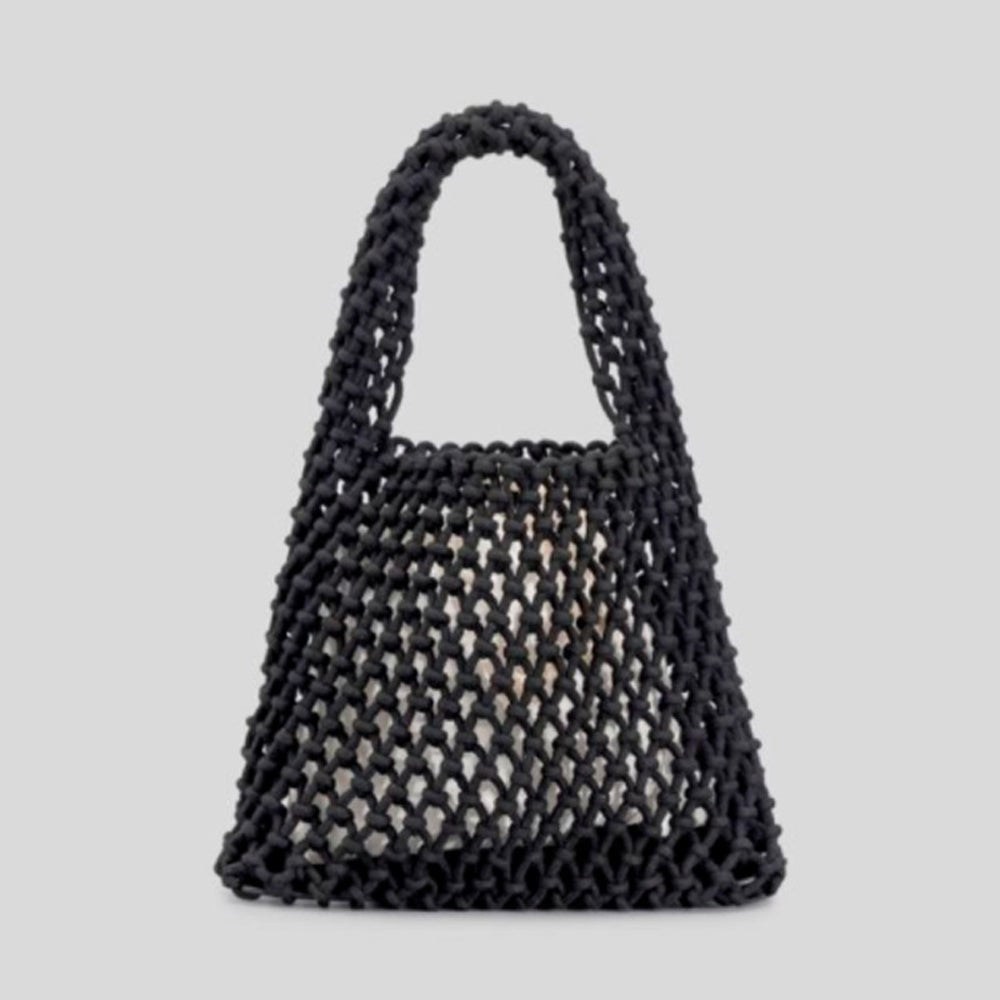 Hand-Woven Cotton Hemp Knitted Small Shopping Hobo Handle Bags Natural Dyed