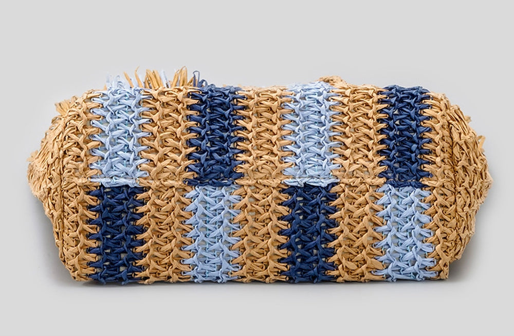 Large Strip Raffia Straw Woven Tote Bag