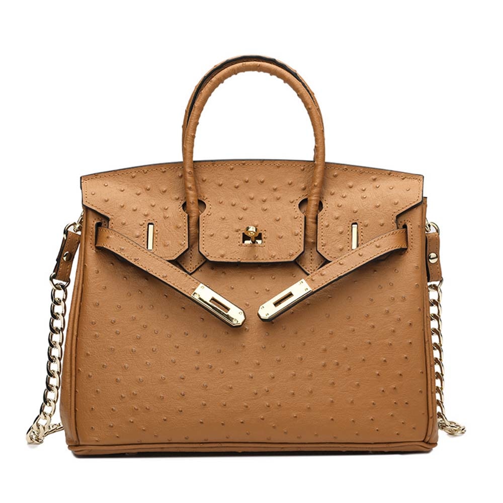 Leather Cross Body Shoulder Bag Otrich Pattern Padlock Birkin Tote