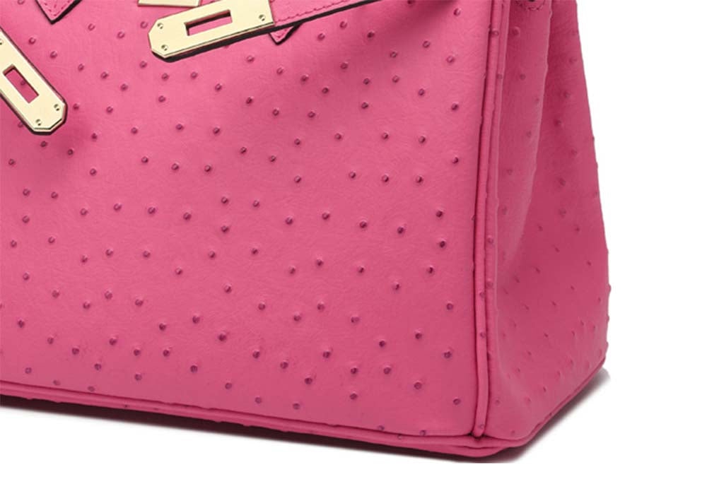 Leather Cross Body Shoulder Bag Otrich Pattern Padlock Birkin Tote