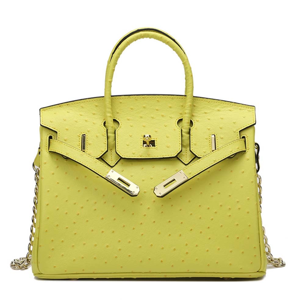 Leather Cross Body Shoulder Bag Otrich Pattern Padlock Birkin Tote