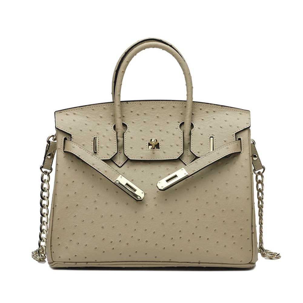 Leather Cross Body Shoulder Bag Otrich Pattern Padlock Birkin Tote