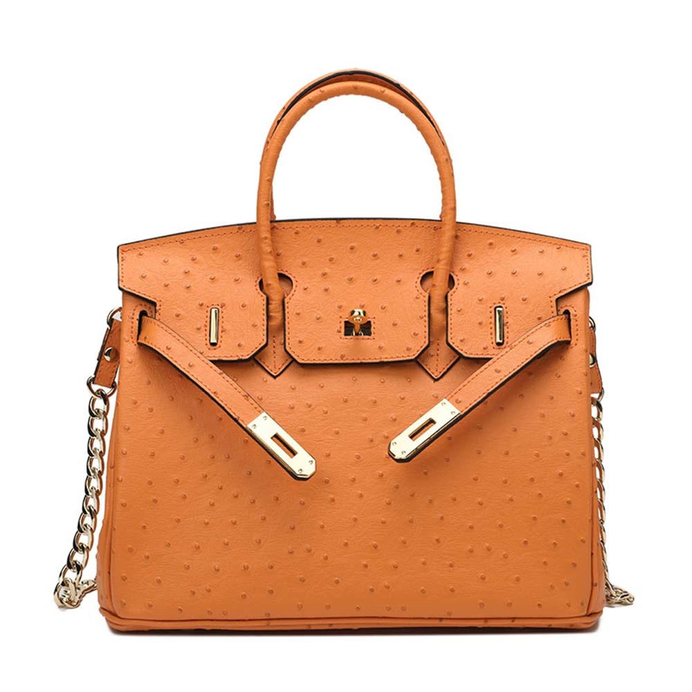 Leather Cross Body Shoulder Bag Otrich Pattern Padlock Birkin Tote