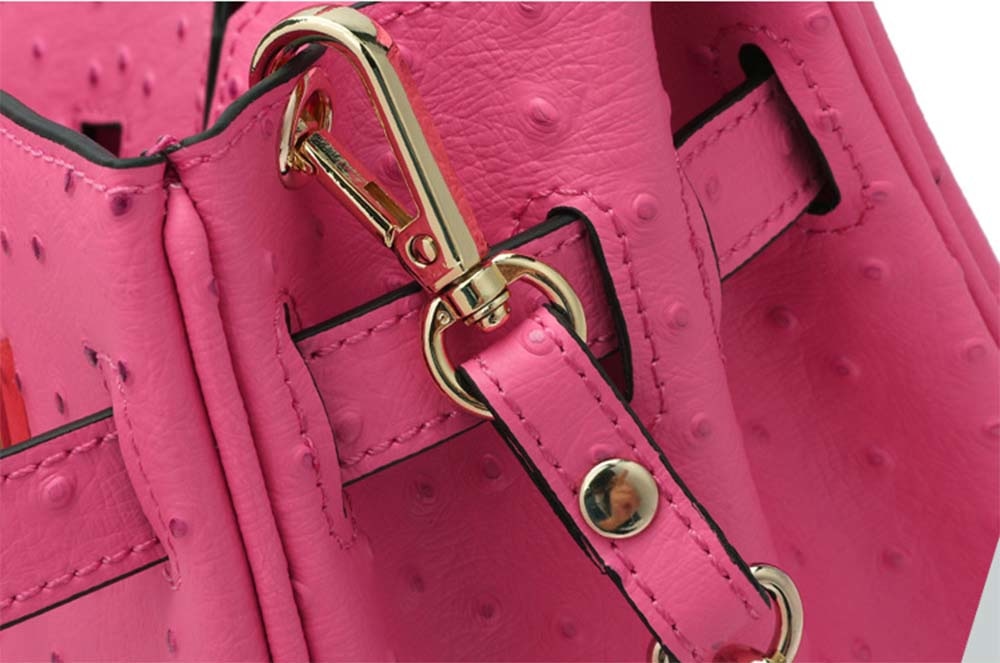 Leather Cross Body Shoulder Bag Otrich Pattern Padlock Birkin Tote