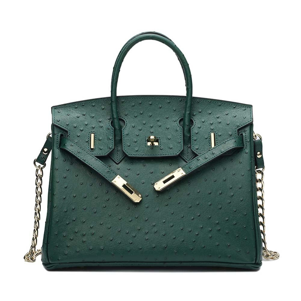 Leather Cross Body Shoulder Bag Otrich Pattern Padlock Birkin Tote