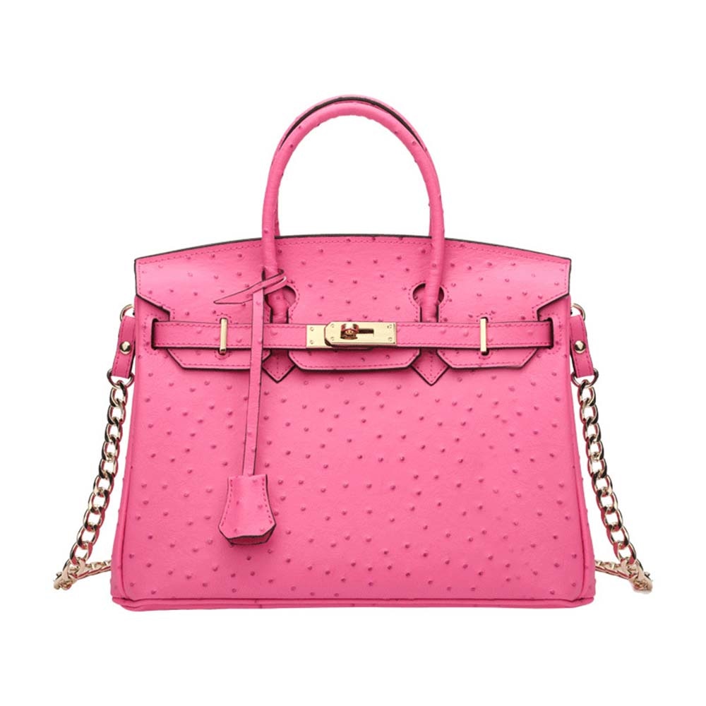 Leather Cross Body Shoulder Bag Otrich Pattern Padlock Birkin Tote