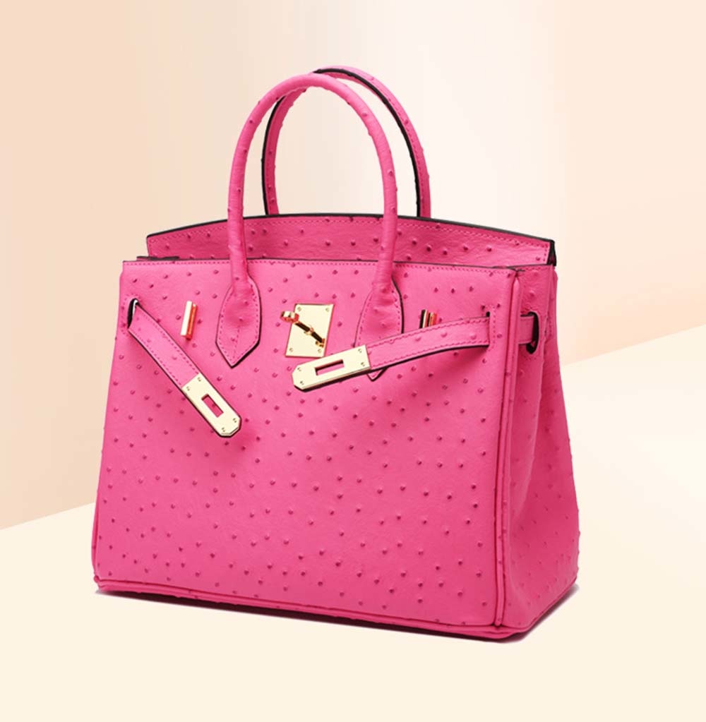 Leather Cross Body Shoulder Bag Otrich Pattern Padlock Birkin Tote