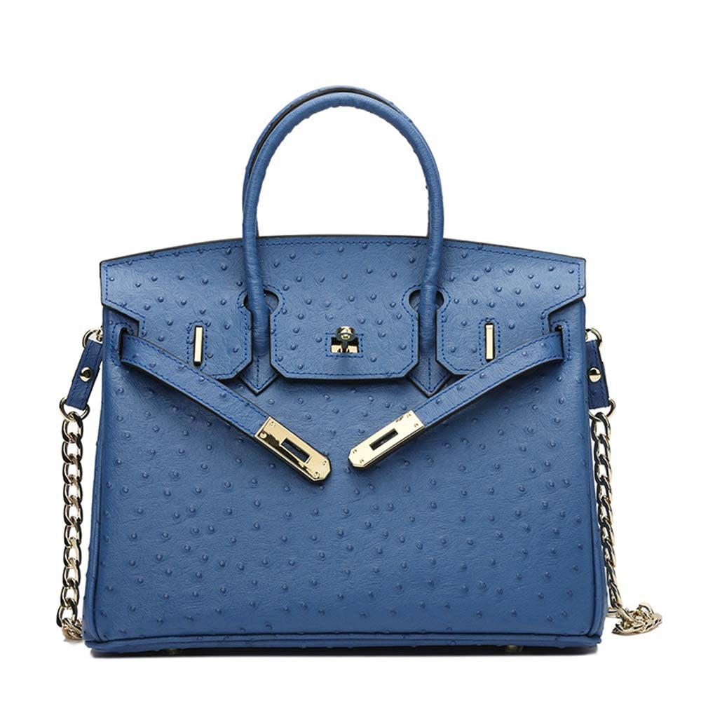 Leather Cross Body Shoulder Bag Otrich Pattern Padlock Birkin Tote