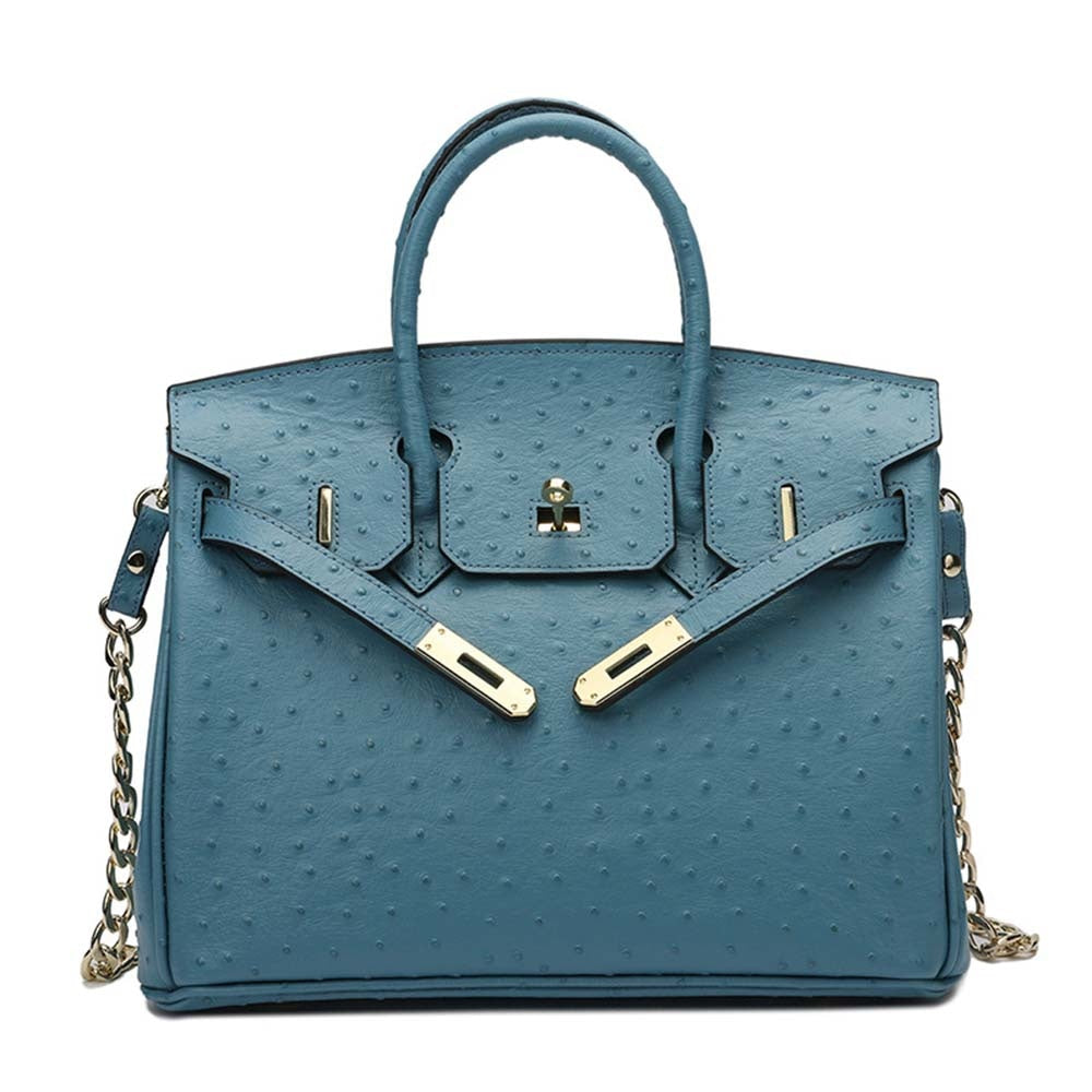 Leather Cross Body Shoulder Bag Otrich Pattern Padlock Birkin Tote