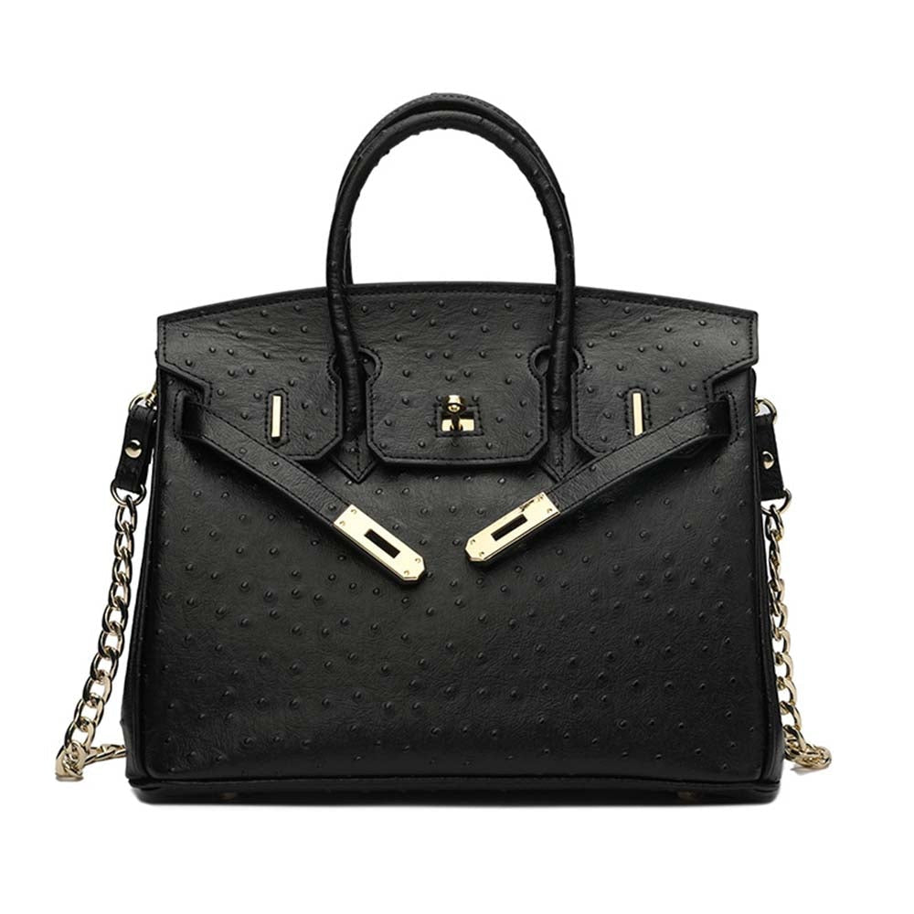 Leather Cross Body Shoulder Bag Otrich Pattern Padlock Birkin Tote