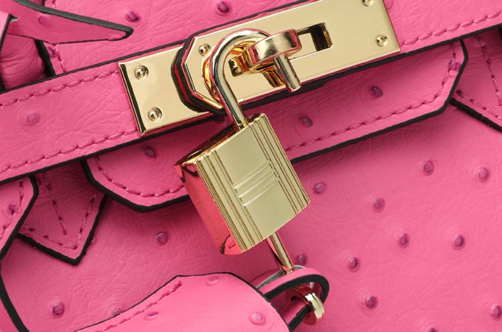 Leather Cross Body Shoulder Bag Otrich Pattern Padlock Birkin Tote