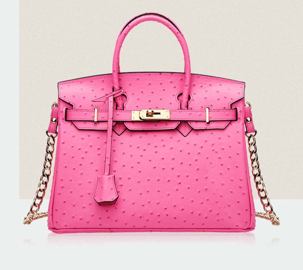 Leather Cross Body Shoulder Bag Otrich Pattern Padlock Birkin Tote