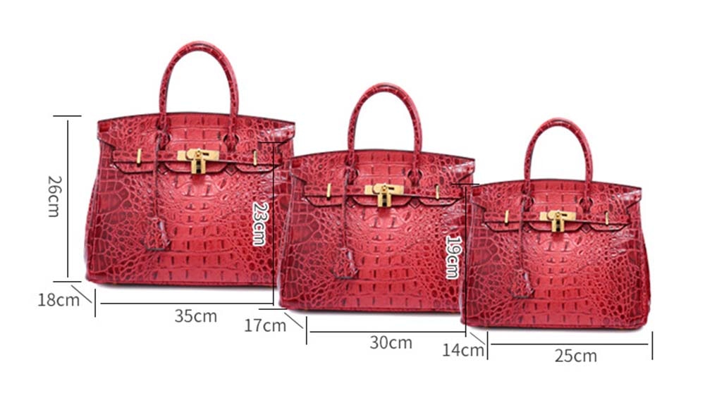 Leather Messenger Shoulder Bag Crocodile Bone Pattern Padlock Birkin Tote