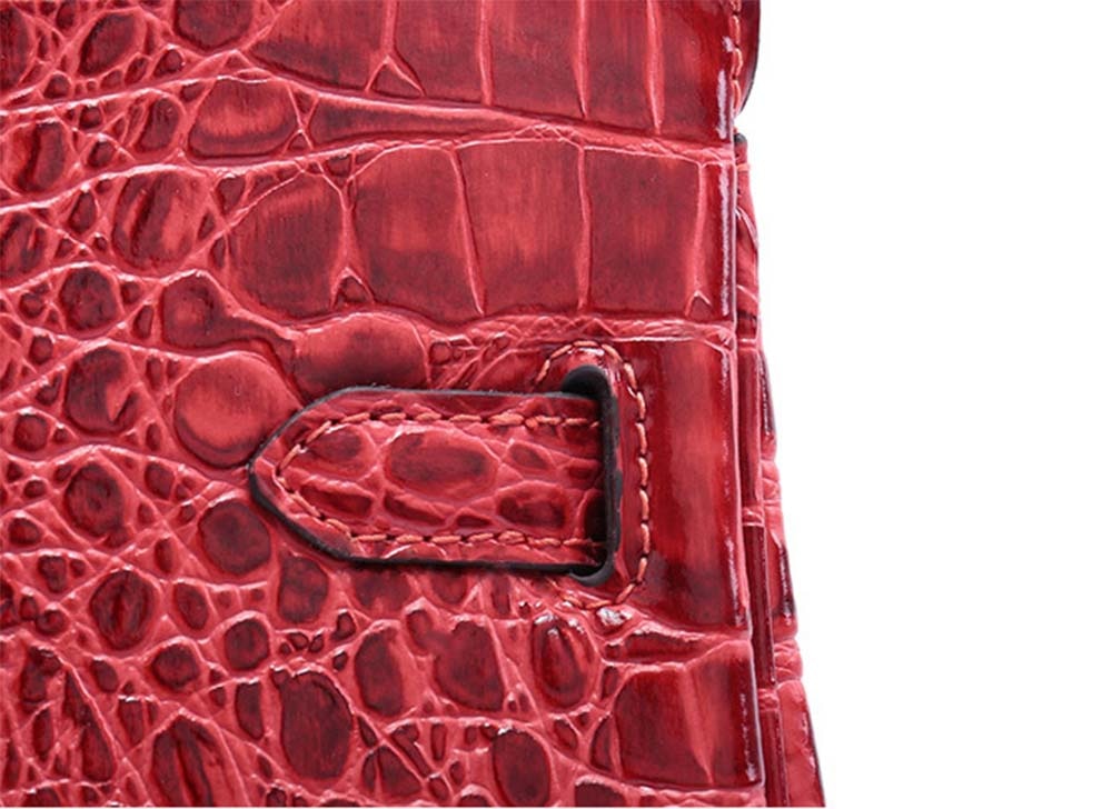 Leather Messenger Shoulder Bag Crocodile Bone Pattern Padlock Birkin Tote