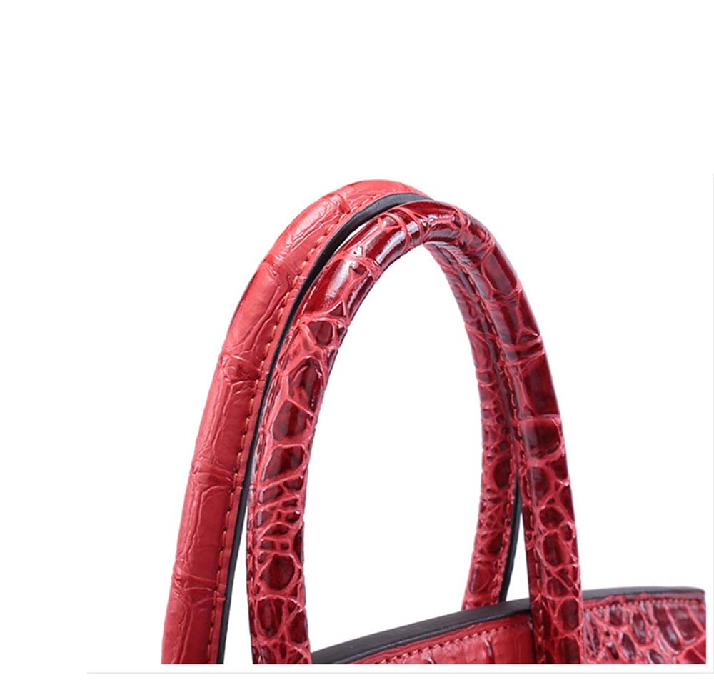 Leather Messenger Shoulder Bag Crocodile Bone Pattern Padlock Birkin Tote