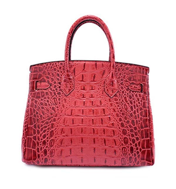 Leather Messenger Shoulder Bag Crocodile Bone Pattern Padlock Birkin Tote