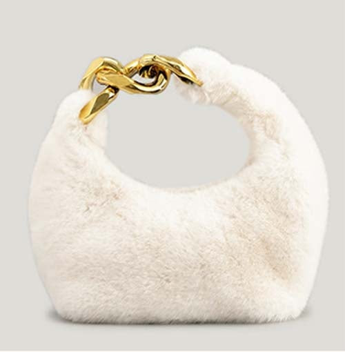 Plush Faux Fur Hobo Moon Shoulder Bag