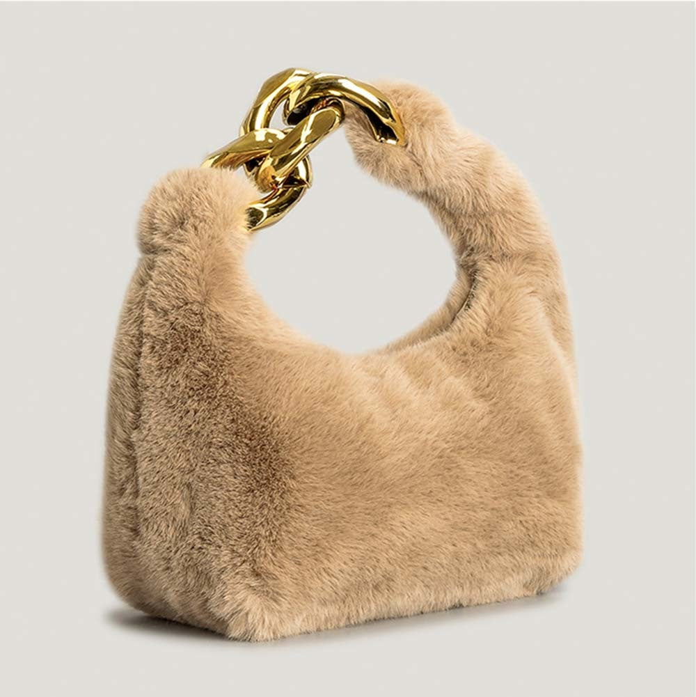 Plush Faux Fur Hobo Moon Shoulder Bag