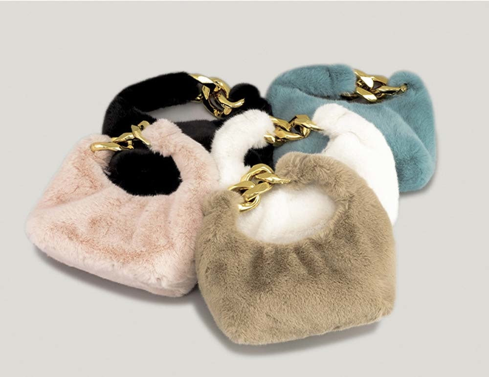 Plush Faux Fur Hobo Moon Shoulder Bag