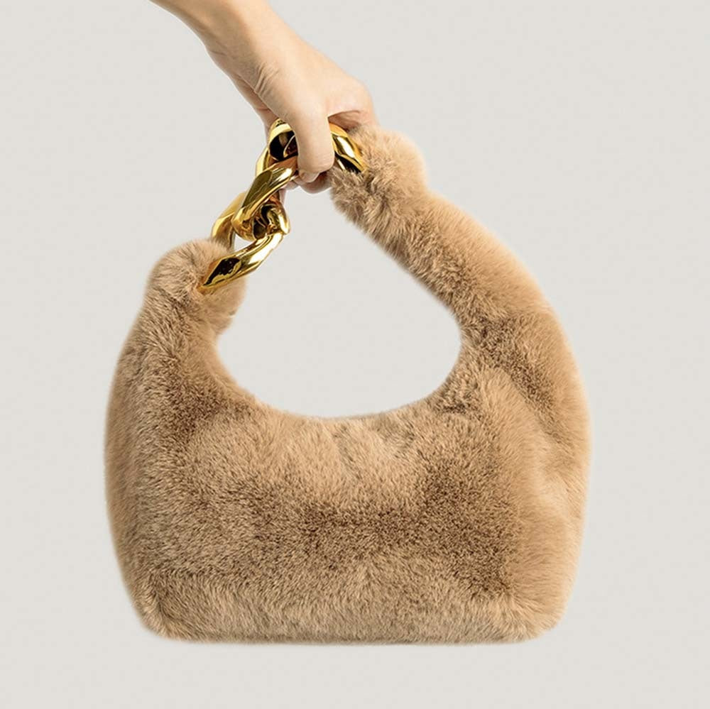 Plush Faux Fur Hobo Moon Shoulder Bag
