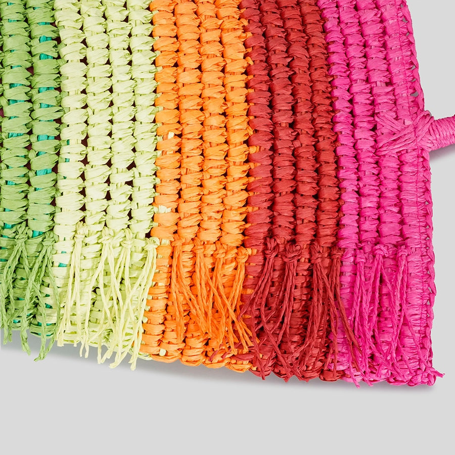 Rainbow Striped Multi-Coloured Raffia Tote Bag