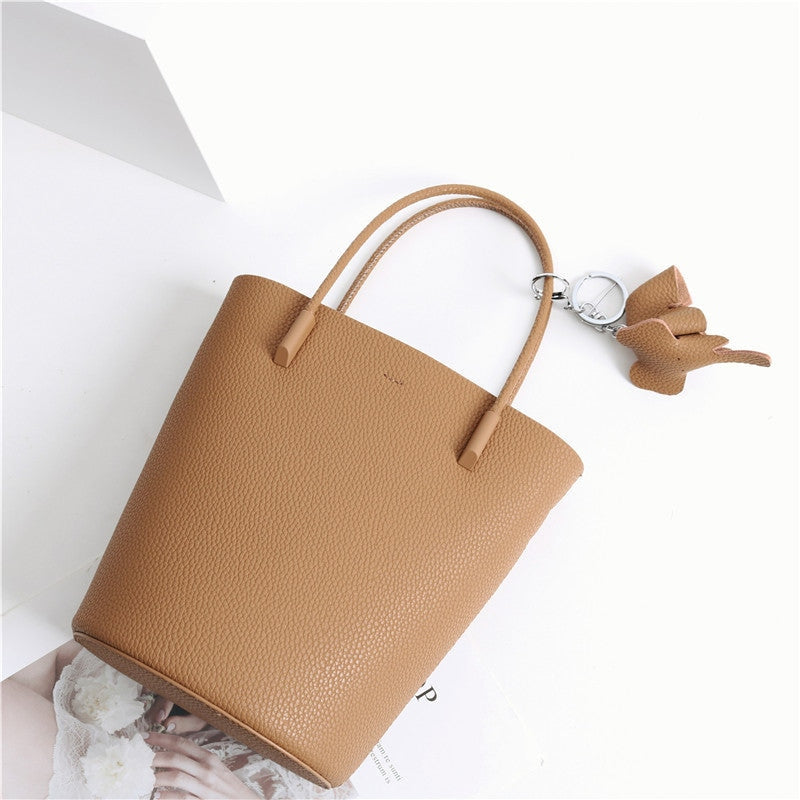 Small Bucket Bag In Grainy Calfskin Leather With Elephant Hanger