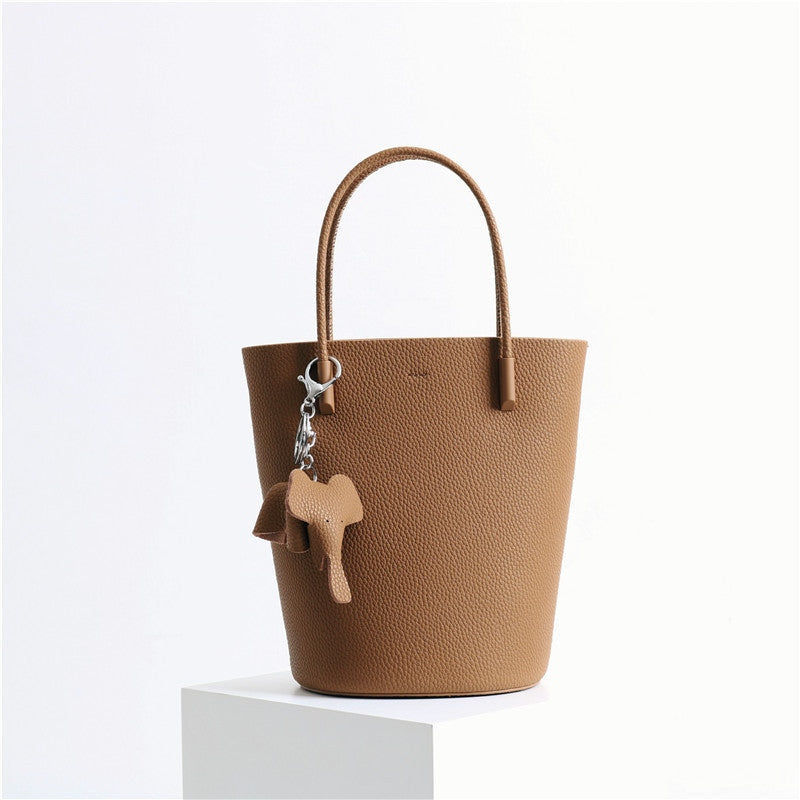 Small Bucket Bag In Grainy Calfskin Leather With Elephant Hanger